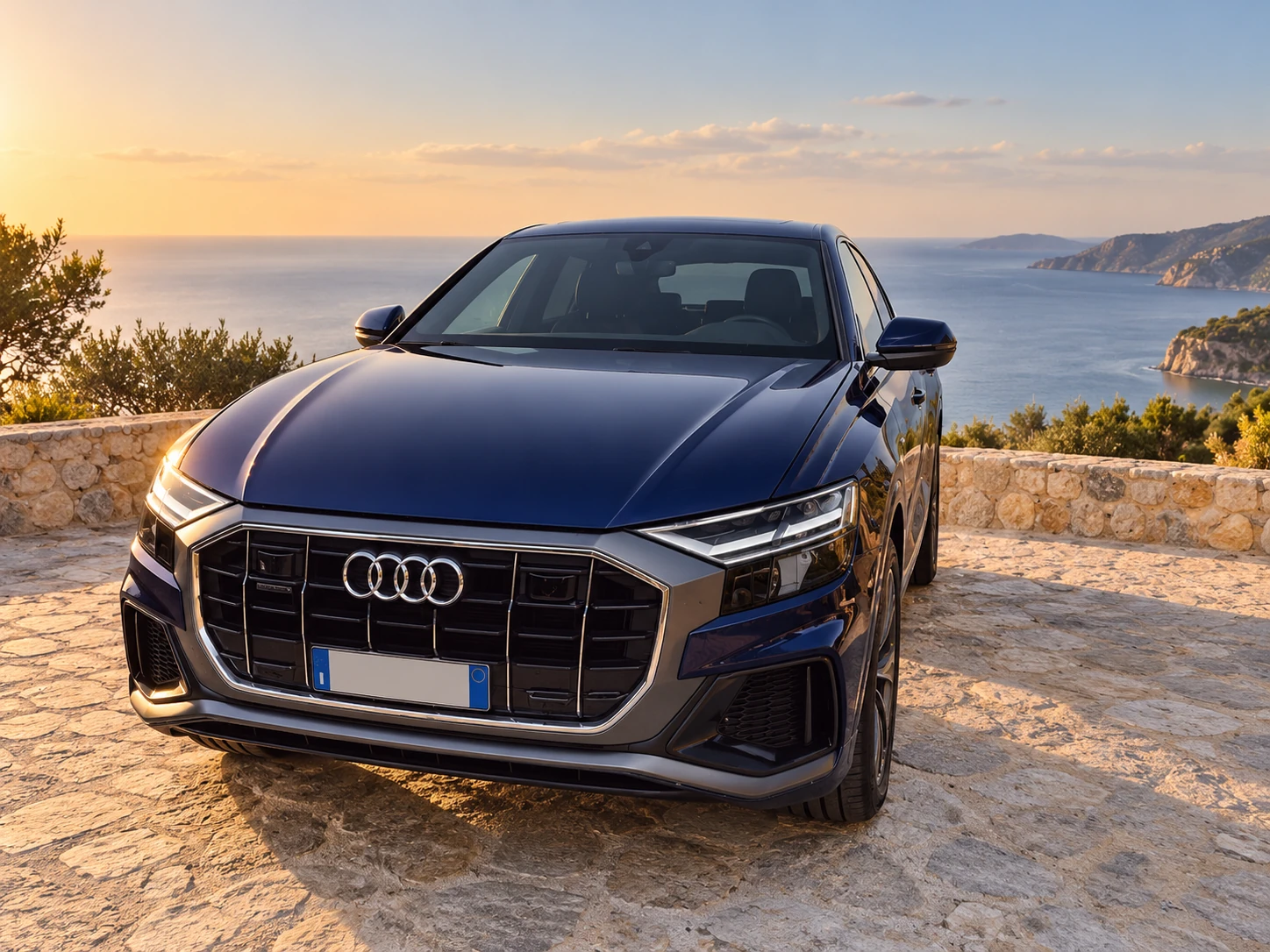 Audi Q8: vista anteriore a tre quarti